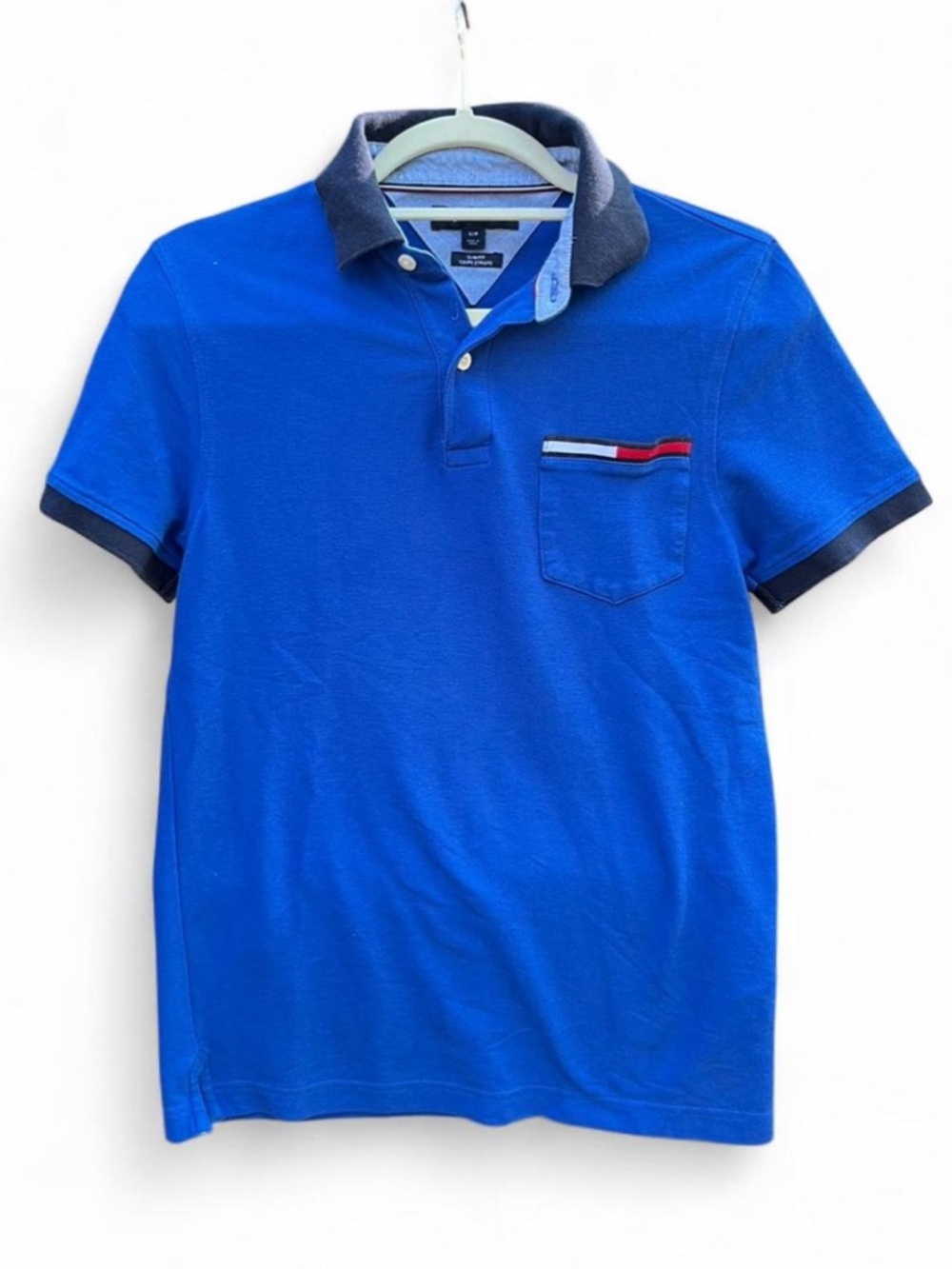 Tommy Hilfiger Royal Blue Polo with Navy Collar and Pocket Trim